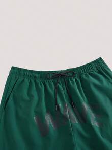 Driftmere 男士休闲字母印花短裤，夏季 - 綠色 - 查看 4