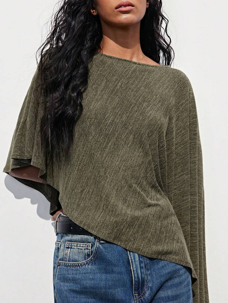SHEIN Maija Women's Solid Color Batwing Sleeve Loose Casual Top,Cape Style, Summer Holidays Top, Valentines For Women , Carnival Costume, Beachs For Women, Beach, Birthday, Going Out Top, Going Out Top, Elegant Women's Blouses, Holiday, Holidays For Women, Vacations For Women, Army Green Women's Cape Top