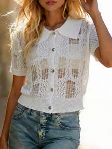 EMERY ROSE Áo khoác cardigan dệt kim cổ polo thanh lịch, hàng mới về mùa xuân/hè dành cho nữ. - trắng - Xem 3