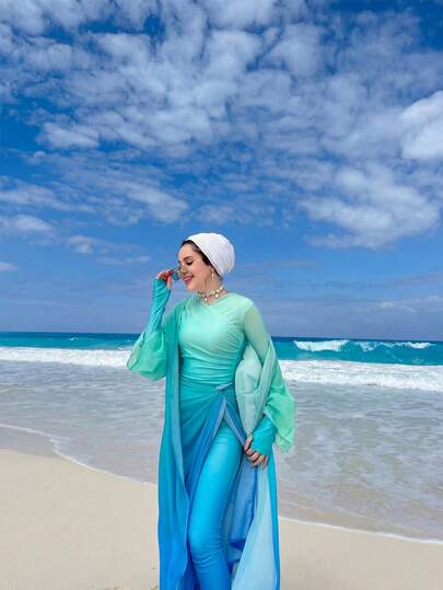 Swim Shayni Women's Solid Color One-Piece Swimsuit, Pants, Skirt And Robe Set, Suitable For Pool Party, Beach Vacation And Daily Wear