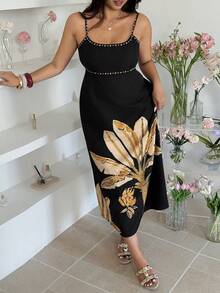 GalTyme 大码印花无袖休闲连衣裙 - 黑色 - 查看 5