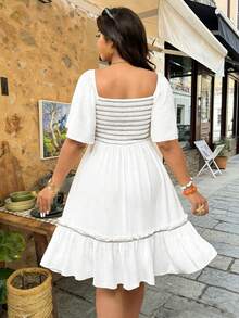 Vionelle Robe décontractée blanche ample à manches bouffantes pour les vacances, printemps/été, grande taille - Blanc - Voir 3