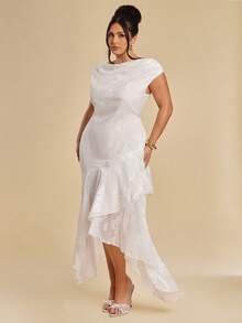 SHEIN BAE Đầm cỡ lớn màu trơn, cổ xếp ly, vạt bất đối xứng, chất liệu jacquard, eo thắt. - trắng - Xem 8