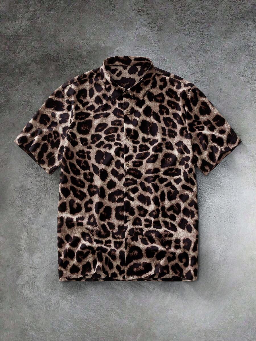 HIMLAND 男士休闲豹纹衬衫，夏季