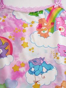 SHEIN X Care Bears 少女熊印花吊带背心和短裤睡衣套装 - 粉色 - 查看 3