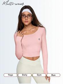 Eassivo Eassivo 女士长袖修身瑜伽上衣，普拉提训练运动服，跑步健身运动服 - 粉色 - 查看 7