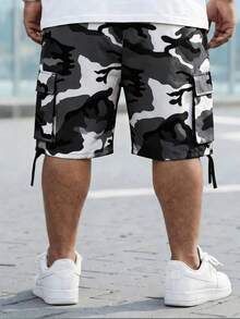DRIVNCORE Plus Size Men's Camouflage Print Slant Pocket Casual Cargo Shorts Oversized Shorts For Men Camo Sweat Shorts Men Camouflage Shorts Men Streetwear Shorts - Black and White - View 3
