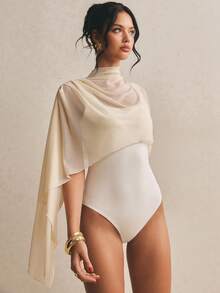 Poéselle Áo liền thân nữ thanh lịch bất đối xứng kiểu khăn choàng - trắng - Xem 8