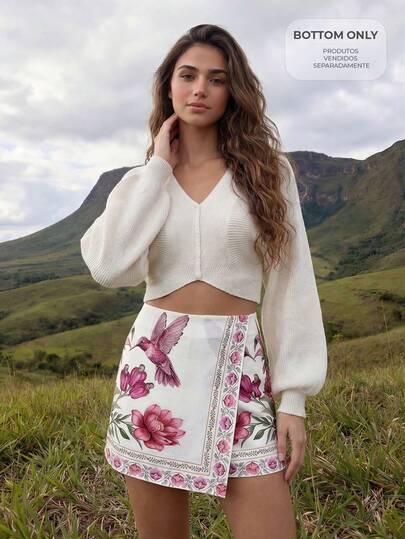 CAJUNI Chân váy thời trang mùa hè phong cách Bohemian in họa tiết nhiệt đới màu trắng