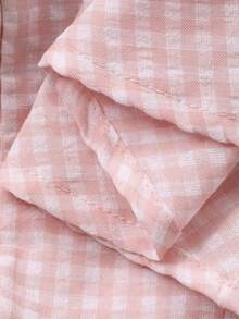 DAZY Trang phục dự tiệc bãi biển mùa hè: Váy dài cotton màu hồng cổ chữ V kẻ caro thắt eo cho nữ. - Hồng - Xem 3
