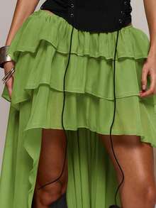MUSERA Mesh Layered Ruffle Mini Skirt Spring Summer Sexy Date Night Club Festival Holiday Night Out Vacation Spring Outfits Soul Ties Party - Olive Green - View 5