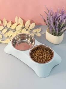 1个宠物不锈钢双碗猫狗食物饮水器，二合一加高防滑喂食器，适用于中小型宠物，家用 - 20ml - 查看 4