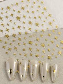1 Pieza Pegatinas de Uñas Doradas, Decoración de Arte de Uñas 3D Estrella Cruz Y2K, Encantos de Uñas de Metal con Estampado de Lámina Dorada Calcomanías Autoadhesivas para Uñas Acrílicas DIY Regalo - Dorado - Ver 6