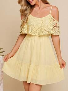 Amorya Women's New Elegant Off-Shoulder Heart Print Waist Slimming Valentine's Day Date Dress, Sweet Dress,Summer Dresses For Women,Dresses For Women Summer - Yellow - View 4
