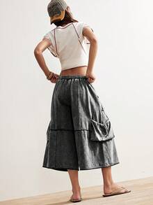 Bohemela Casual Solid Color Knit Loose Capri Pants - Black - View 7
