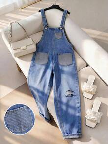 GlowEve Women's Rhinestone Pocket Casual Denim Bib Overall Jumpsuit - Blue - View 2