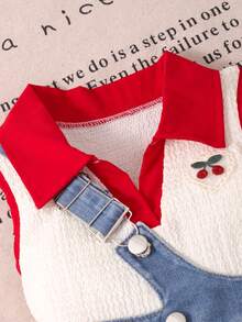 Bộ 2 món gồm áo không tay và quần yếm denim cho bé gái, trang phục mùa hè dễ thương. - Màu xanh lam - Xem 5