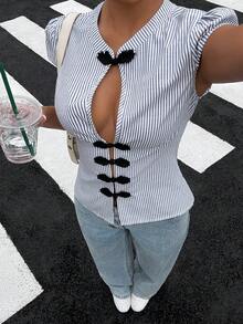 Muchica Blue Striped Woven Fitted Shirt For Women - Blue and White - View 5