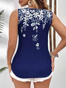 Breezaya Plus Floral Print Tank Top For Summer Vacation Graphic Tees Women Tops - Navy Blue - View 2