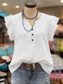 Linhara Plus Size Women Embroidered Floral Cap Sleeve Blouse - White - View 3
