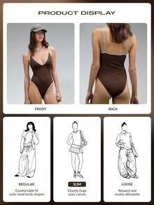 COUREZ Đồ bơi cổ chữ V chân cao mùa hè Y2K cổ điển - màu nâu - Xem 7