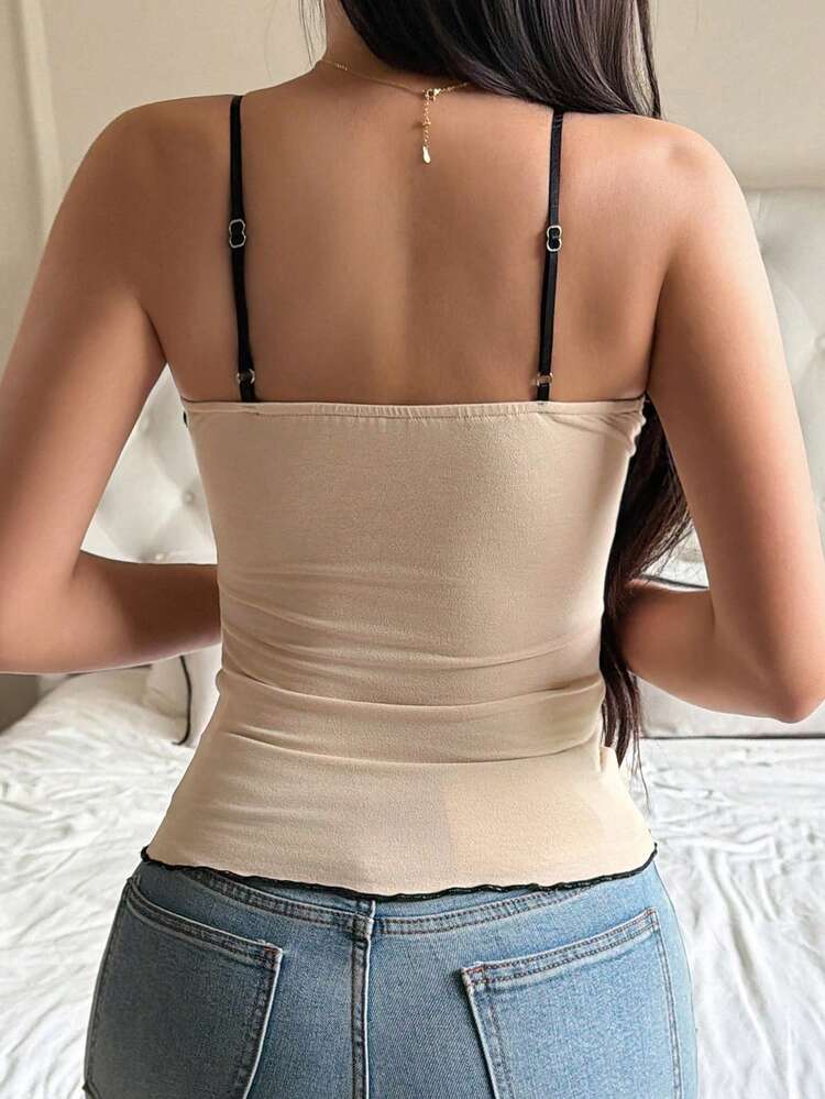 Charming Contrast Color Lace Patchwork Camisole With Built-In Padded Bra Summer