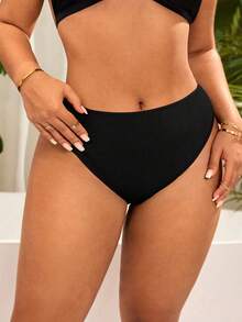 Swim Vcay Bas de maillot de bain texturé de couleur unie pour femmes grandes tailles, bas de bikini décontracté pour villégiature, style minimaliste à la mode, convient pour les vacances à la plage - Noir - Voir 5