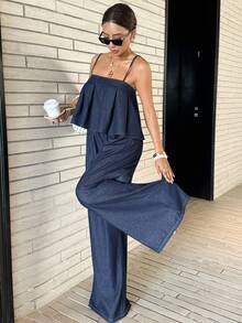 Siren Gaze 夏季女士休闲牛仔连体裤 - 深色水洗藍 - 查看 6