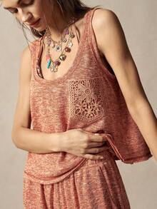 Bohemela Bộ 2 món dành cho nữ, áo tank top dệt kim màu trơn dáng rộng và quần ống rộng, phong cách Bohemian, thích hợp mặc nhà mùa hè cho nữ, bộ đồ nữ, set đồ hai mảnh phong cách Boho, set đồ mặc nhà mùa hè cho nữ. - trái cam - Xem 2