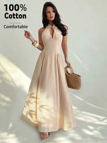 Firerie Đầm midi nữ mới, cổ đứng, eo thon, dáng xòe, kiểu dù, thanh lịch, tinh tế, thắt nơ phía trước, đầm đi nghỉ hè, đầm phong cách retro, đầm dự tiệc nữ, đầm midi nữ, đầm hè nữ, trang phục nữ, trang phục sinh nhật nữ, quần áo xuân hè thu, thanh lịch, đi làm, hẹn hò, mùa cưới, tốt nghiệp, dạ hội, biểu diễn, hòa nhạc, trang phục công sở, trở lại trường học, tiệc tùng, trang phục sinh nhật nữ, trang phục ngày lễ, phong cách boho, đầm, dịp trang trọng, thoải mái, cổ điển - Màu Khaki - Xem 4
