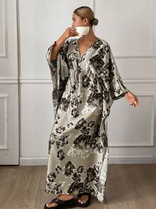 DAZY Áo ngủ nữ dáng rộng in hoa, thích hợp cho mùa xuân/hè. - màu xanh lá - Xem 7