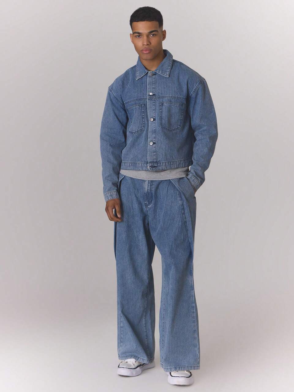 Oversized Boxy Pin Stripe Button Through Denim Jacket Autumn Winter Only Streetwear