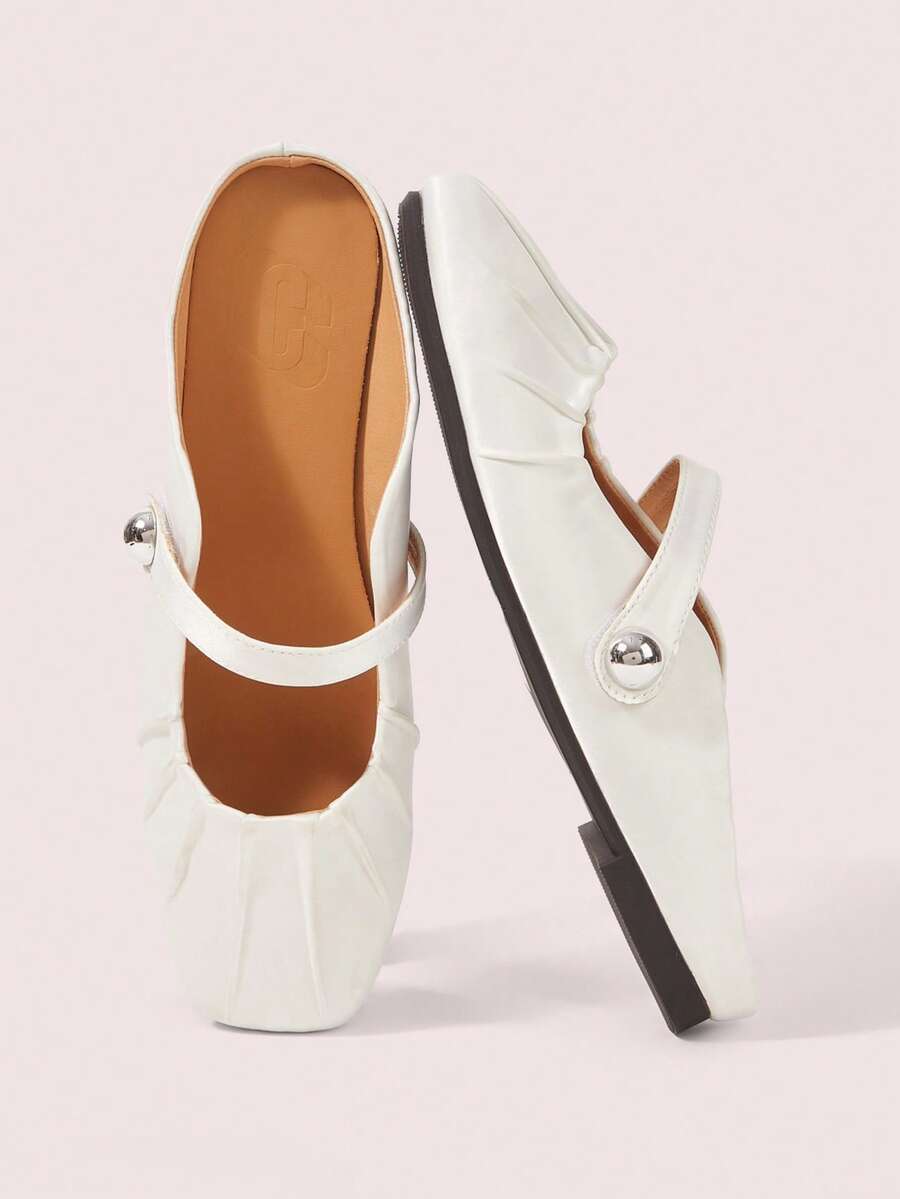 CUCCOO DOLLMOD Giày sandal nữ màu be, kiểu dáng mùa xuân hè, mũi vuông, kiểu mới, chất liệu giả lụa satin, gót vuông, đế bằng. - trắng - Xem 1