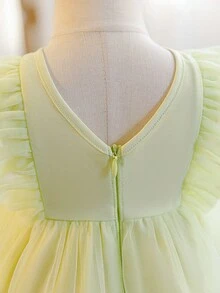 SHEIN Đầm ren lưới thêu hoa dễ thương và thanh lịch cho bé gái, viền bèo nhún. - màu xanh lá - Xem 3