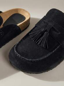 Solecia Women's Casual Slip-On Mules With Tassel Design - Normal black - View 6