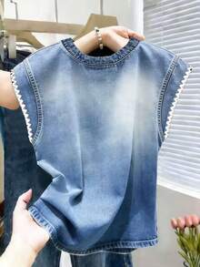 Franclia Áo thun nữ cổ tròn in họa tiết denim, kiểu dáng thường ngày, thích hợp cho mùa hè. - Nhiều màu - Xem 2