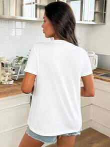 SHEIN Maternity Casual Letter Print Nursing T-Shirt, Summer Summer Outfits Cute Shirt T Shirt For Women Casual - White - View 3