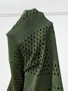 Elenzga Plus Size Women Solid Color Casual Versatile Long Sleeve Cardigan Fall - Green - View 6