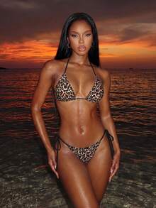 Vaytide 2026 Spring/Summer Women's Random Leopard Print Side Tie Strap Bikini Set, Sexy Swimwear - Multicolor - View 1