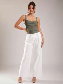 Silquee Women's Elegant Solid Color Ruched Fitted Camisole, Summer - Army Green - View 4
