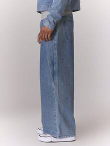 Musero Pinstripe Denim Trousers Baggy Straight Leg Button Fastening Jeans Only Autumn Winter - Light Wash - View 3