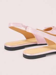 CUCCOO DOLLMOD 女士浅粉色春夏新款方头闭趾凉鞋蝴蝶结仿丝绸缎面时尚高跟平底鞋 - 粉色 - 查看 5