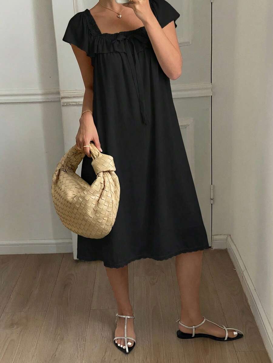 DAZY Lätt, volangmönstrad nattlinne för kvinnor - Svart - Visa 1