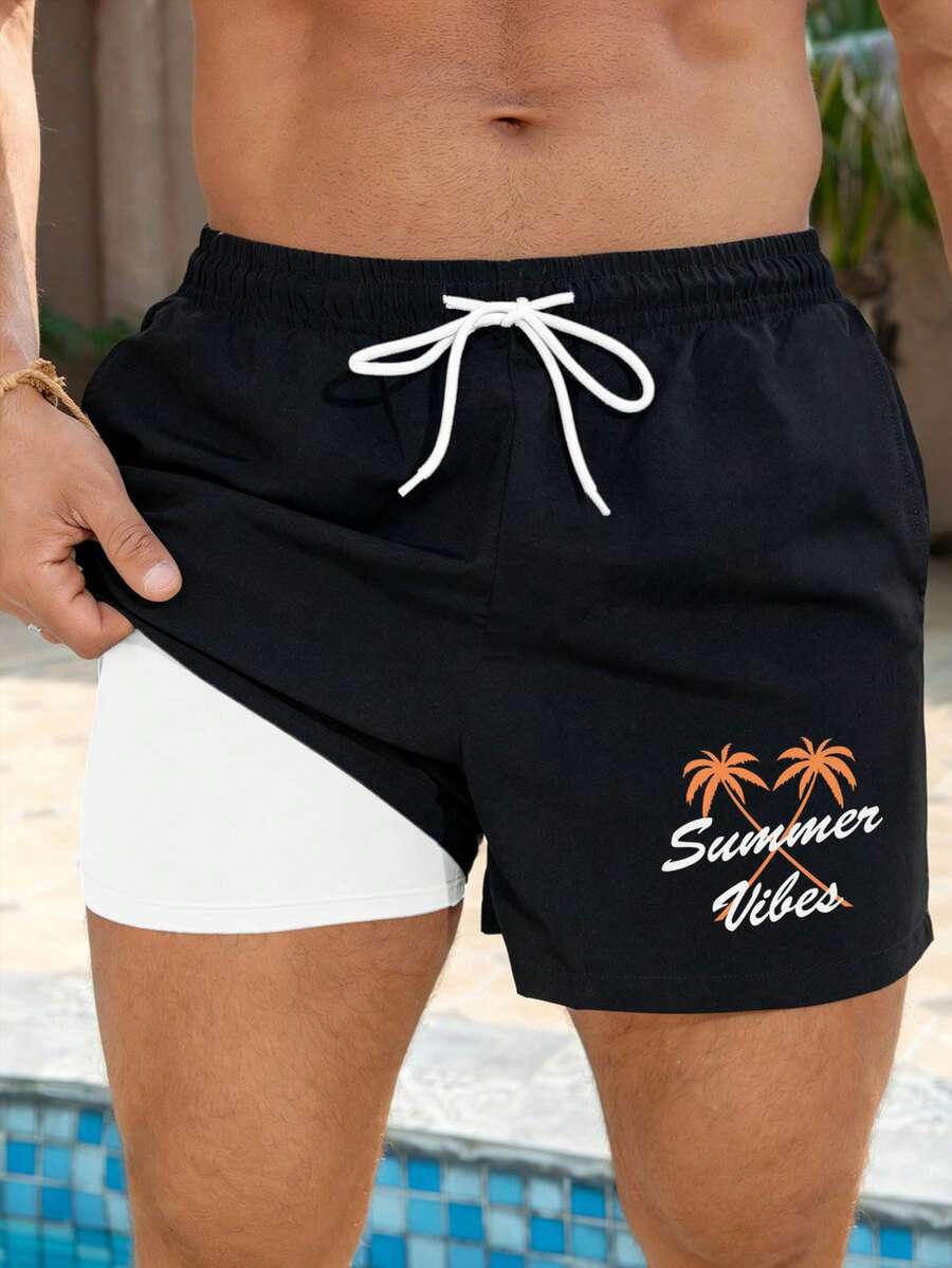 Palasendo 男士休闲椰树印花沙滩短裤 - 彩色 - 查看 1