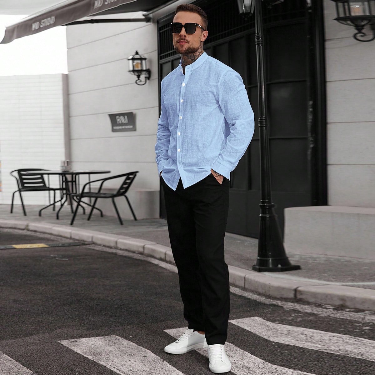 Camisa de uso diario casual y versátil de un solo pecho de unicolor para hombres