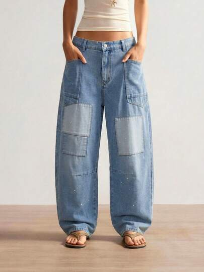 Slaydiva Jeans de uso diario versátil y casual con bolsillos y botones para mujer de talla grande