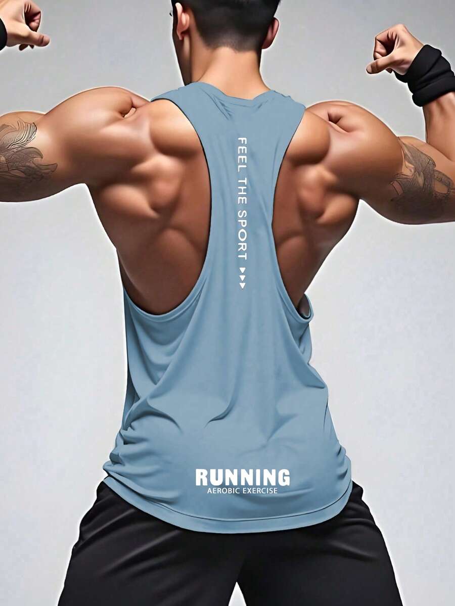 GymBeat 男士标语印花休闲健身运动T恤 - 淺藍色 - 查看 1