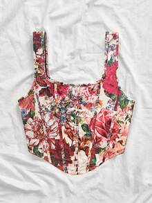 SHEIN VCAY Áo nữ cỡ lớn in họa tiết hoa, thời trang, đa năng, kiểu dáng thường ngày. - Hồng - Xem 5