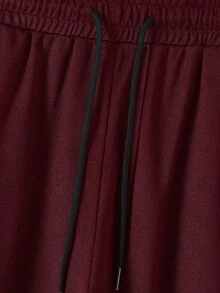 Manfinity Homme Men's Hooded Vest And Slant Pocket Shorts Casual Suit, Holiday - Burgundy - View 6