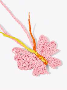 Viva Strut 1pc Fashionable, Cute And Sweet Summer Seaside Vacation Straw Crochet Handmade Crochet Pink Butterfly Modeling Bag Pendant, Suitable For Straw Bags, Vacation, Summer, Beach, Seaside - Baby Pink - View 3